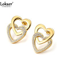 Lokaer Delicate Hollow Zircon Heart Earrings For Women Stainless Steel Gold Color Luxury Wedding Couple Jewelry Gift E26111