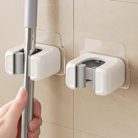 2 Pcs No-Drill Wall Mount Mop & Broom Holders Multi-Use Hooks