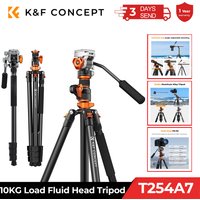 K&F CONCEPT 90 inch/230cm Overhead Camera Tripod Fluid Head Heavy Duty 5KG Load Horizontal Shooting Video Tripods T254A7+FH-03