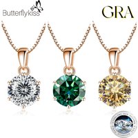 Butterflykiss 6.5mm 1.0 Carat D Moissanite Necklaces Rose Gold Plated Pendant Original Real S925 Silver Chain Jewelry For Women