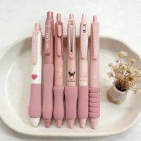 6Pcs Pink Aesthetic Gel Pens, 0.5mm Retractable Cute Pens with Soft Grip, Smooth Writing Ballpoint for School, Office, Journal,