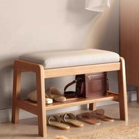 Solid Wood Shoe Bench with Storage, Multi Layer Shoe Rack, Comfortable Cushioned Seat, Space Saving Entryway Organizer