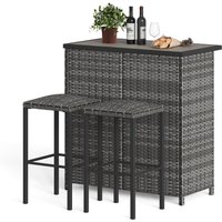 3-Piece Patio Bar Table & Stool Set with Shelves - Metal Frame Dining Set for 2 People, Breakfast Table for Garden & Balcony