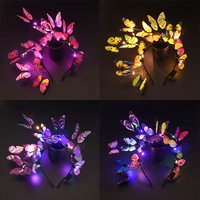 Women Girls Glowing Butterfly Headband LED Light Up Simulation Pink Blue Butterfly Flower Branch Hairband Headdress Party Decor