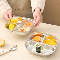 WORTHBUY Cute Capybara 304 Stainless Steel Divided Dinner Plate Reusable 3/4 Grids Food Plate Dishes For Kids Adult Dishwasher