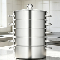 5-Tiers Stainless Steel Steamer 11in Diameter Large Stackable Steaming Pot with Anti-Scald Handles for Vegetables Dumplings Fish Silver
