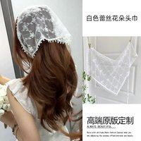 New Women's Thin Style Lace Triangular Scarf French Style Headscarf Headband Silk Scarf Retro Girl Decoration Countryside Style