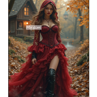 Victorian Red Gothic Wedding Dress Ethereal Hi Low Vampire Bride Dress Ruffle Bohemian Elf Bridal Gown Lace Costume Customized
