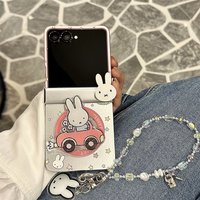 Luxury Silver Line Rabbit Magsafe Holder Cases For Samsung Galaxy Z Flip7 Flip6 Flip5 3 4 Cover With Chain Cute Cartoon Fundas