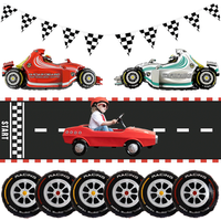 Racing Car Party Decoration Black White Checkered Formula 1 Banner Flag Foil Balloon for Boys Car Birthday Party Favor Kids Gift