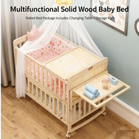 Multifunctional 5-in-1 Convertible Baby Crib - Eco-Friendly Pine Wood, Extendable, Rocker & Study Desk