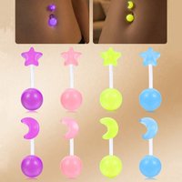 14G Glow In Dark Clear Belly Button Rings Bioflex Plastic Belly Ring, Star Moon Shaped Curved Barbell Navel Piercings Retainers