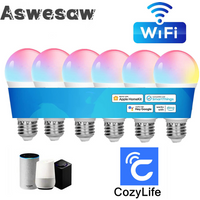 8Pcs 15W WiFi Smart Light Bulb E27 LED RGB Lamp Work with Alexa/Google Home 85-265V RGB+White Dimmable Timer Function color Bulb