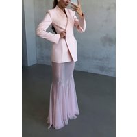 Two Piece Set Women Outfit 2026 New Spring Solid Color Temperament Commuter Long Sleeve Coat & Sexy Mesh Perspective Skirt Set