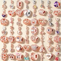 2026 New Hot Sparking Rose Gold Charm Bead Pendant Fit Original Snake Silver Bracelet Necklace Beads For Diy Jewelry Women Gifts