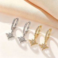 EVISPOL Luxury Stainless Steel Star Dangle Earrings For Women Fashion Sparkling Cubic Zirconia Moon Earrings Piercing Jewelry