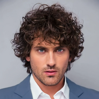 Men's Short Curly Dark Brown Synthetic Fiber Wig Breathable Cool Hair Extensions Natural Fluffy Style Head Cover for Men