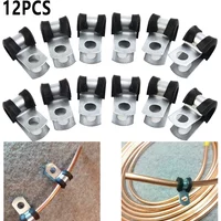 12pcs Metal P Clips Rubber Lined Wiring Hose Pipe Clamp Camper Hydraulic 3/16" Brake Gas Line Pipe Fixing Clamp Cramp