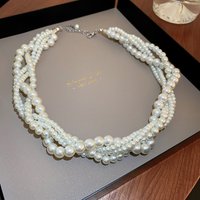 Multi-layered Twisted Imitation Pearl Chokers Necklaces for Women French Luxury Collarbone Chain Necklace Banquet Wedding W1