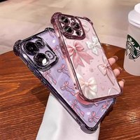 Case For Samsung Galaxy S26 Edge S24 S25 Ultra S23 Plus S24FE S25FE Plating Cute Love Heart Bowknot Soft Transparent Cover