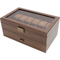 24-Fächer Uhrenbox, Doppelschichtig, Holzoptik PU-Leder Schmuckorganizer, Glasvitrine mit weichen Kissen, rostfreie Metallscharniere, geeignet für die Aufbewahrung und als Geschenk für Herren- und