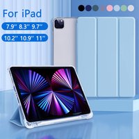 For iPad 10th 11th Generation A16 Air 4 5 6 7 Pro 10.9 11 2024 2025 Magnetic Flip Smart Cover Soft Silicone Pencil Holder Case