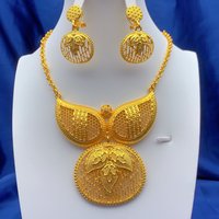ANIID Nigerian 24K Gold Color Jewelry Sets Wedding African Necklace Earrings For Women Dubai Indian Bridal 2PCS Set Party Gifts