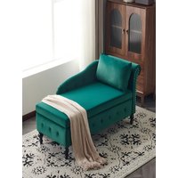 Velvet Chaise Lounge Sofa with Storage,Upholstered lounge Couch with Pillow,Modern Nailhead-Trim&Button-tufted Lounge Chair