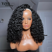 3B 3C Burmese Curly Flip Over Half Human Hair Wigs For Woman 3/4 Adjustable & Breathable 350% Density Wholesale Yimisunny