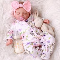 48cm Realistische Reborn-Puppe Mädchen, Handgefertigte Lebensechte Neugeborenen-Puppe mit Geschlossenen Augen, Weiche Vinyl-Kleinkind-Puppe Spielzeug-Geschenkset mit Komplettem Zubehör für Kinder &
