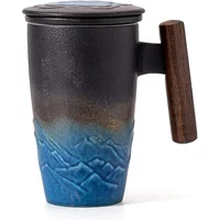 Luxury Ceramic Bubble Tea Cup Vintage Large Thermal Coffee Mug Breakfast Cups Beer Tableware Wooden Handle Personalized Gifts
