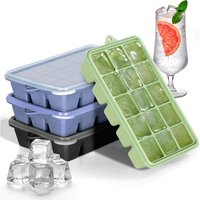 3PCS Cocktail Whiskey Ice Cubes Maker Molds Square 15 Grid Food Grade Silicone Ice Cube Trays for Freezer with Lid Barware Tools