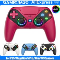 GAMROMBO Wireless Controller for PS5/Playstion 5 Pro/Slim/PC Console W/ RGB Dual Vibration Marco/Turbo Function 3.5mm Audio Jack