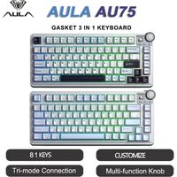 AULA AU75 Esports Gaming Mechanical Keyboard Three Mode 81 Keys PBT Keycap Hot Swappable RGB PC Desktop Typing Wireless Keyboard