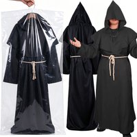 Retro Priest Robe Cosplay Costume Wizard Fancy Punk Cloak Mask Medieval Monk Robe Hooded Monk Cowls Halloween Horror Props