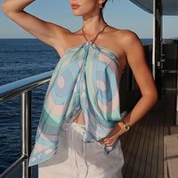 Summer Sleeveless T-shirt Women Halter Vest Women Vintage Printed Cami Top Female Tank Tops Beach Holiday Tee Lady T Shirts