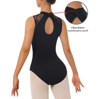 Women Lace Sleeveless Camisole Ballet Dance Leotards for Adult Gymnastics Tank Tops with Water-Drop Hollow Back and Soft Lining