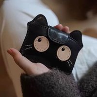 New texture retro cartoon cat card bag, compact, lightweight, large capacity, true soft pickup card holder, bank card wallet, ze