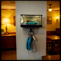 Wall Mount Garage Keychain Hanger 3D Printed Car Key Hanger with LED Light Key Storage Rack Easy Installation Wall Decoration