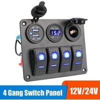 4 Buttons Rocker Switch Panel Voltmeter USB Chargers 3.0 Light Toggle 12V 24V Accessories for Boat Marine Car RV Camper Caravans