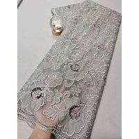 2026 High Quality African Nigerian Sequins Cotton Embroidery Lace Fabric Tulle for Luxury Wedding Party Dresses Chiffon 5Yard