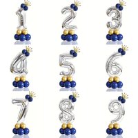 32 Inch Silver Digital Balloon Set Mini Crown Balloons for Anniversary Party Decoration, Birthday Holiday Decoration
