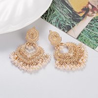 Boho Vintage Peach Heart Beads Tassel Dangle Earrings for Women Gold Color Hollow Carved Wedding Earrings Ethnic Indian Jewelry