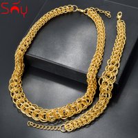 Dubai Gold Plated Italian Luxury Design Bracelet Necklace For Women Jewelry Set Fashion Wedding Party Valentines Day Gift