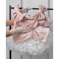 Organza White Wedding Party Dress for Little Girls Mini Toddler Pageant Ball Gowns 3D Flowers Velvet Bows Flower Girl Dresses