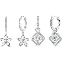 925 Sterling Silver Sparkling Five Petal Flower Zircon Women Earrings Brilliant Wedding Engagement Star Earrings Jewelry Gift