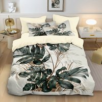 3pcs Plant Leaf Printed Coreless Down Duvet Cover Set, Multi Size Bedding Decoration, Machine Washable