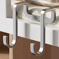 2/5pcs Set of Double Hooks, Bedside Cabinet Hooks, Behind The Door Bathroom Kitchen Coat Hooks, Punch-Free Door Clothes Hooks