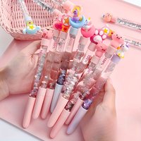5pcs Random Style Cute Cartoon Quicksand Gel Pens, 0.5mm Black Ink Glitter Signature Pens, Kawaii Stationery Gift