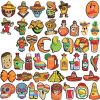1PCS Shoe Charms Fit Wristbands Mexico Cactus Wine Chili Lemon Tacos Hat Horse Buckle Clog Decoration for Band Adult Gift